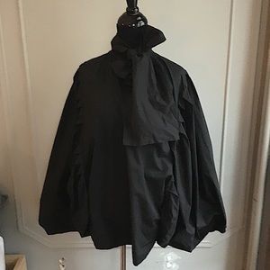 🆕 Gorgeous Like Free People Black Pleated Batwing Cotton Blouse with Neck Bow